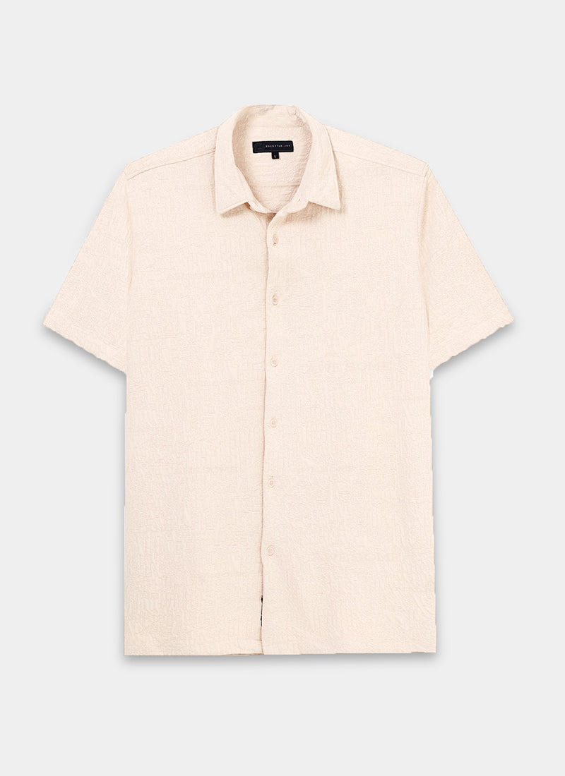 FOAM Regular Fit Crinkle Textured Shirt Ecru-Flatlay Front View
