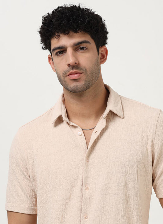 FOAM Regular Fit Crinkle Textured Shirt Ecru-Front View
