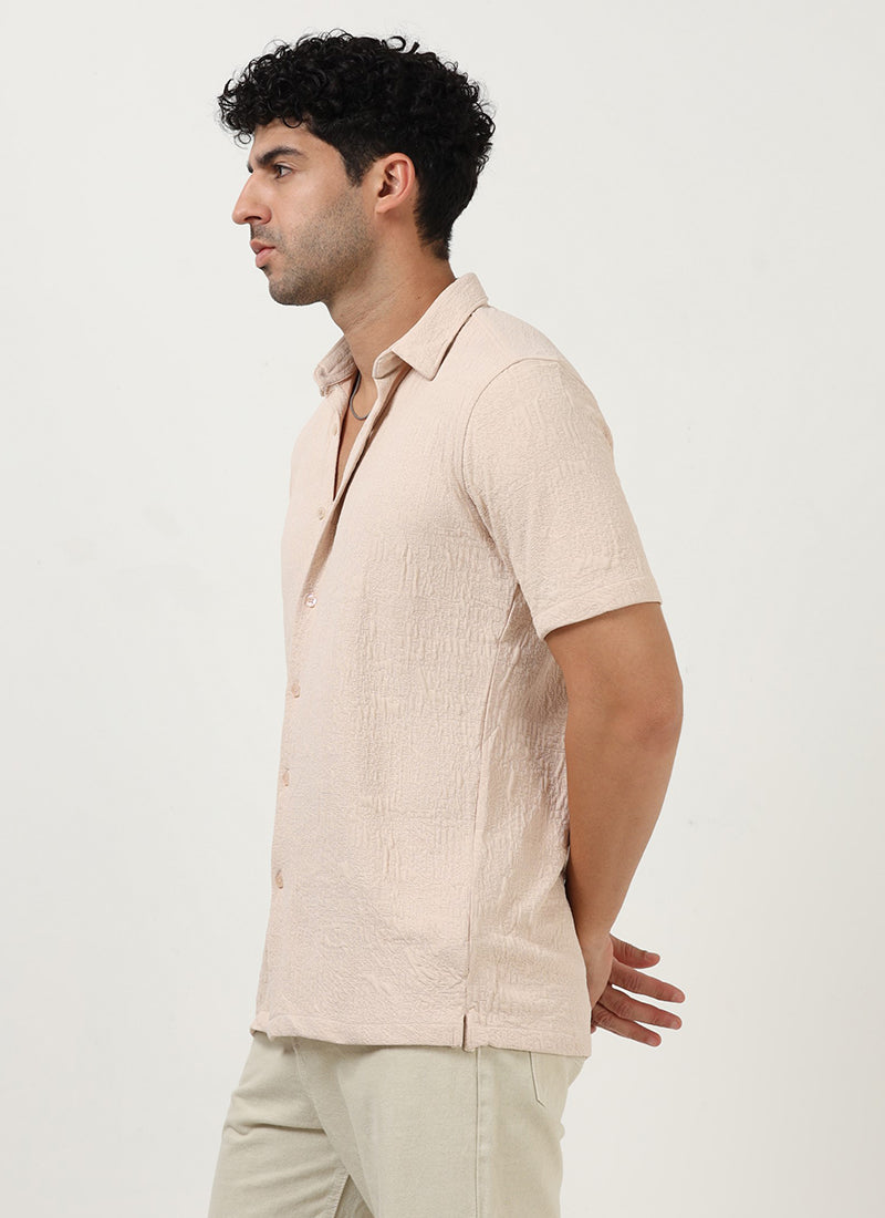 FOAM Regular Fit Crinkle Textured Shirt Ecru-Model Side view