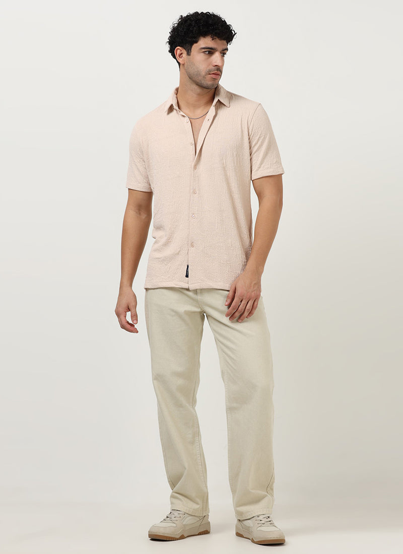 FOAM Regular Fit Crinkle Textured Shirt Ecru-Model view