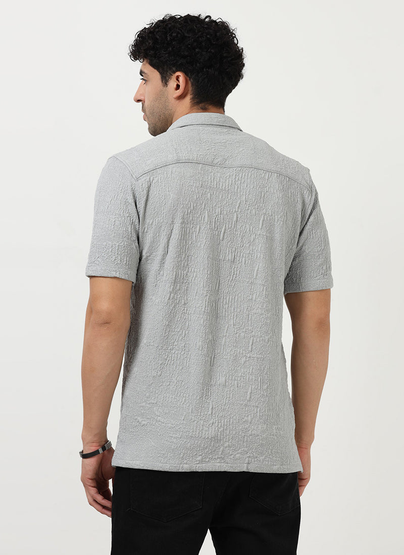 FOAM Regular Fit Crinkle Textured Shirt Mist Grey-Back View