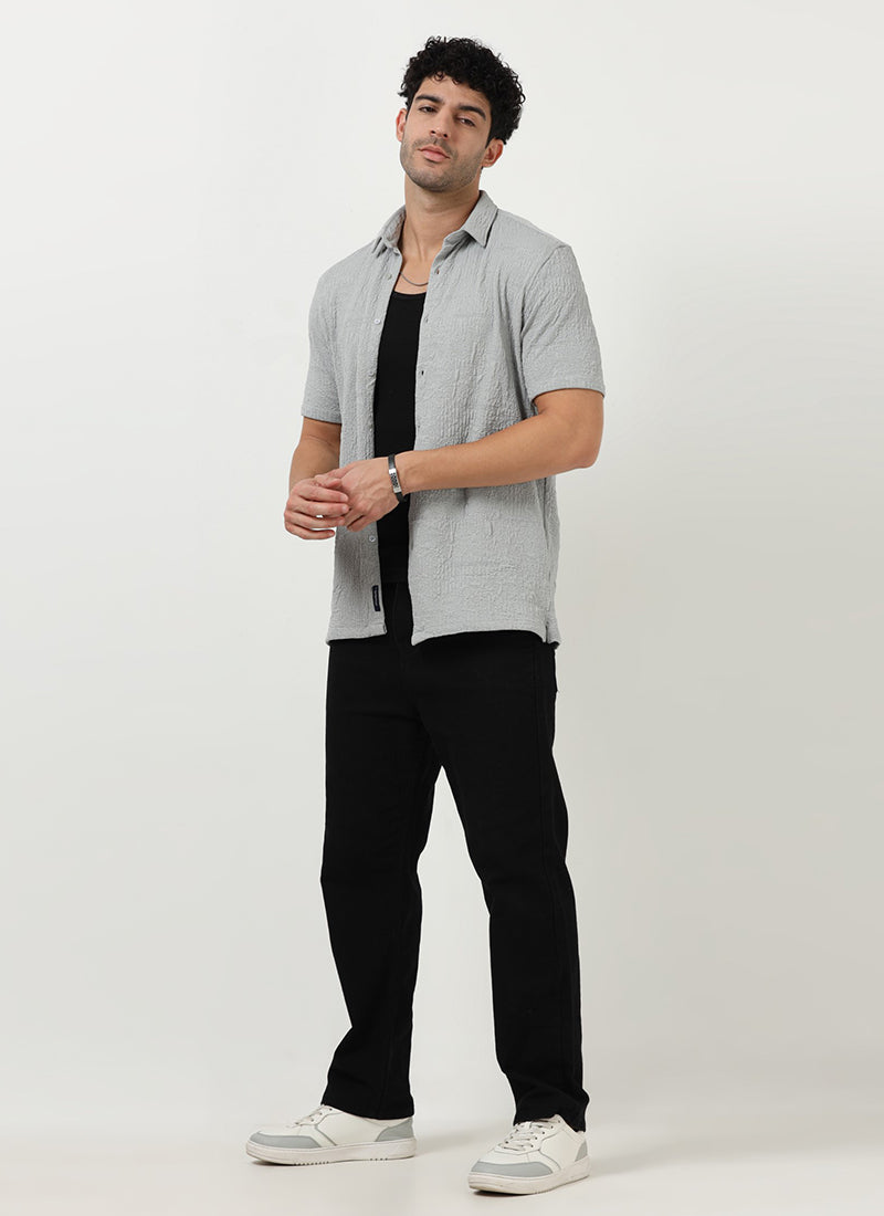 FOAM Regular Fit Crinkle Textured Shirt Mist Grey