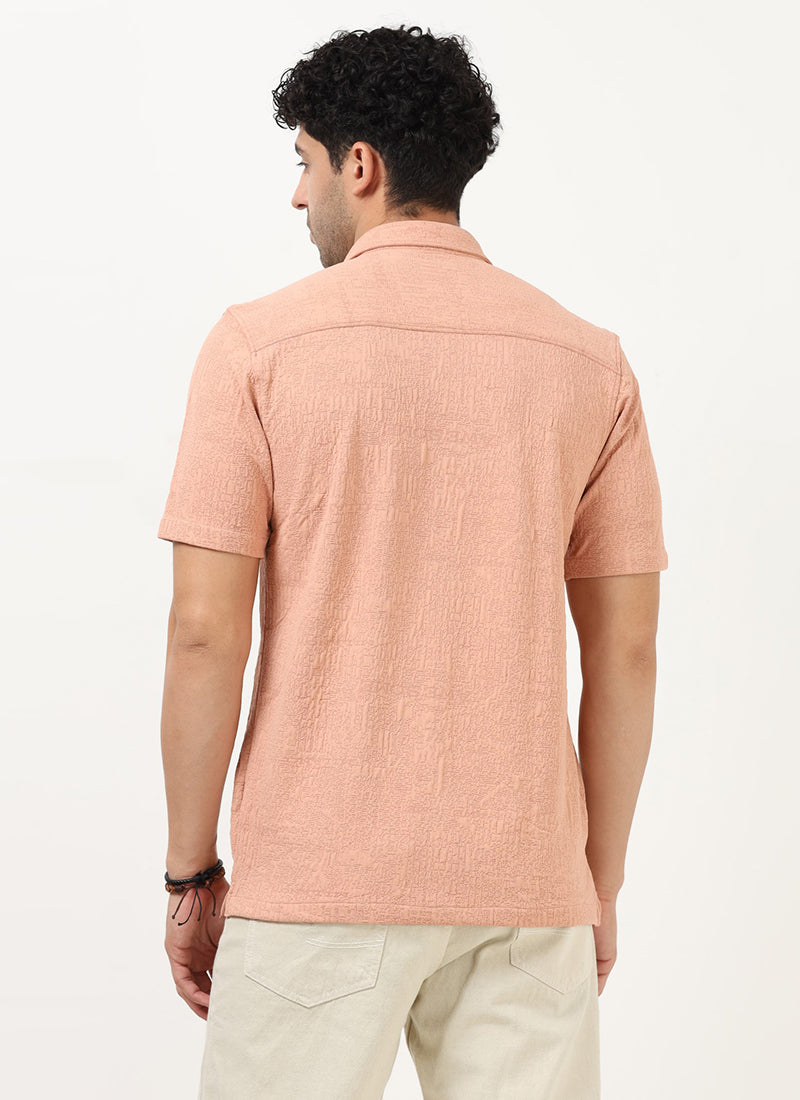FOAM Regular Fit Crinkle Textured Shirt Peach Blush-Back View 