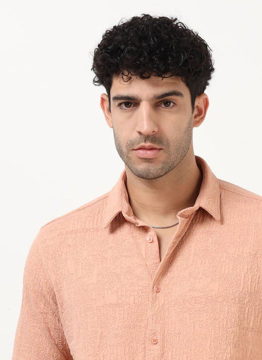 FOAM Regular Fit Crinkle Textured Shirt Peach Blush-Front View