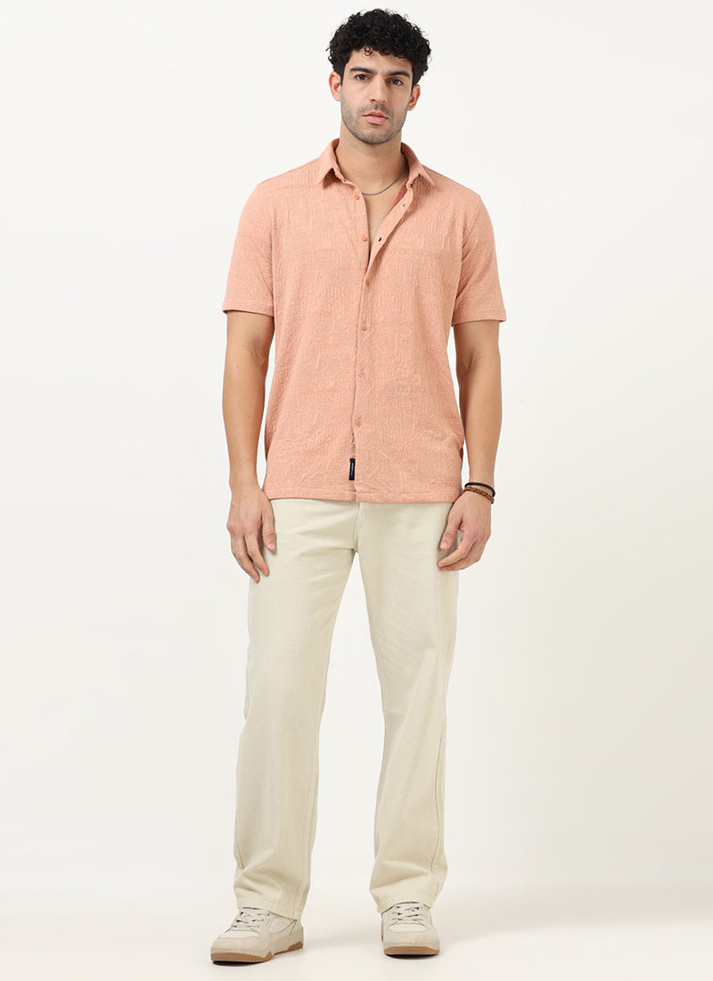 FOAM Regular Fit Crinkle Textured Shirt Peach Blush-Mode View 