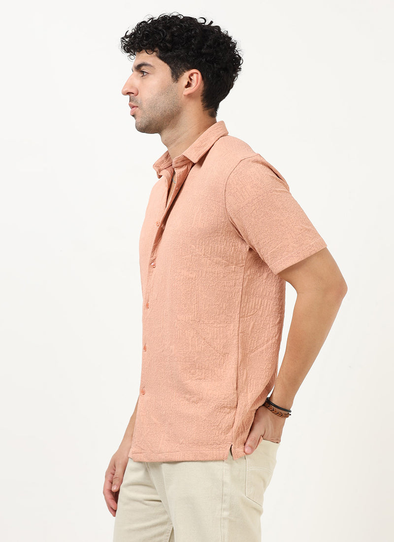 FOAM Regular Fit Crinkle Textured Shirt Peach Blush-Model Side View 
