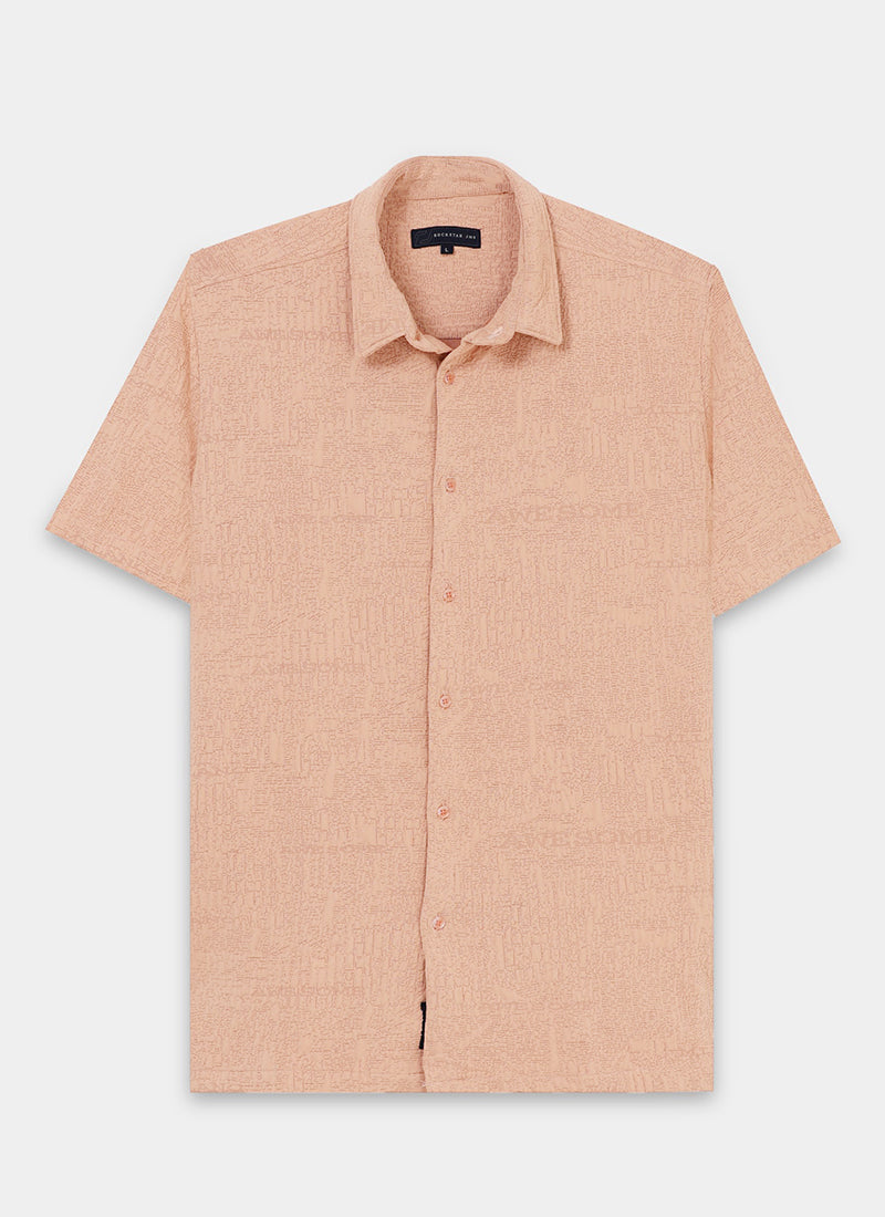 FOAM Regular Fit Crinkle Textured Shirt Peach Blush- Flatlay Front View