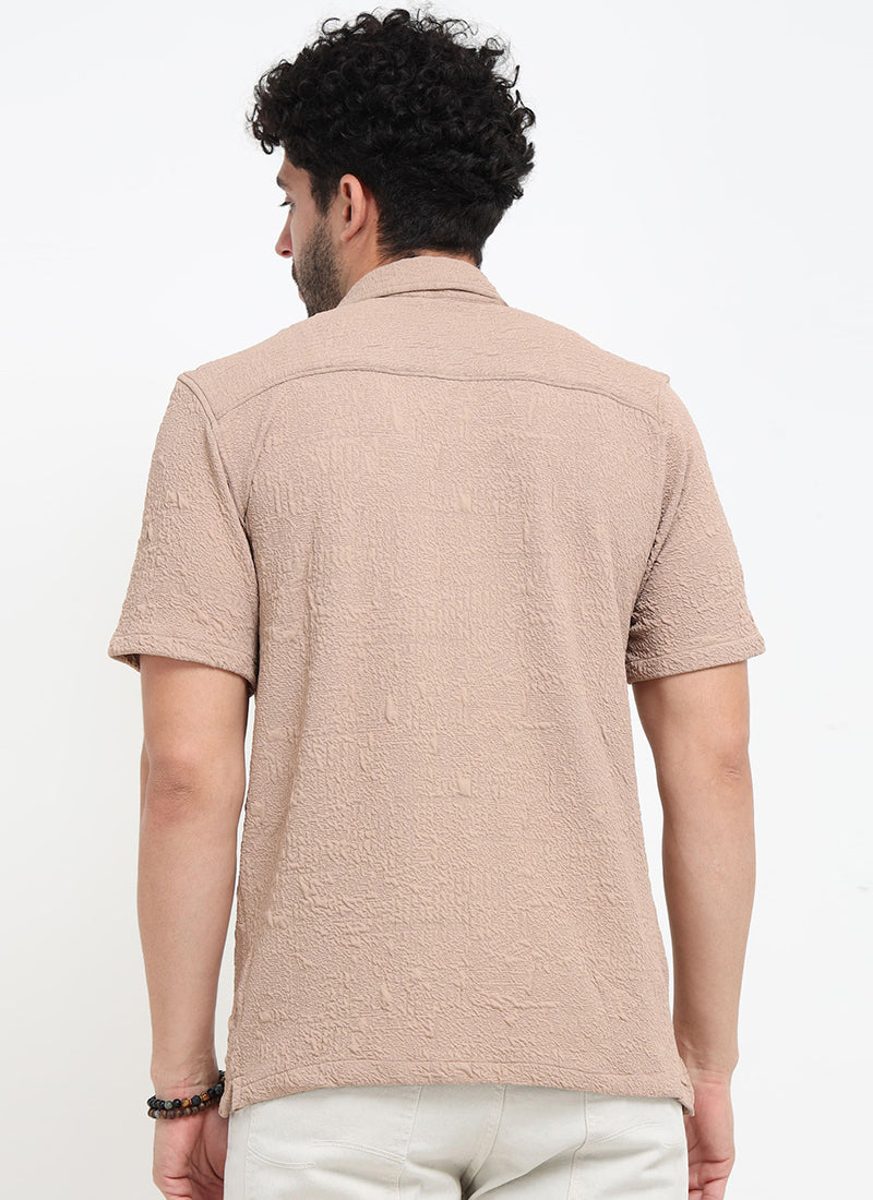 FOAM Regular Fit Crinkle Textured Shirt Sand Beige- Back View