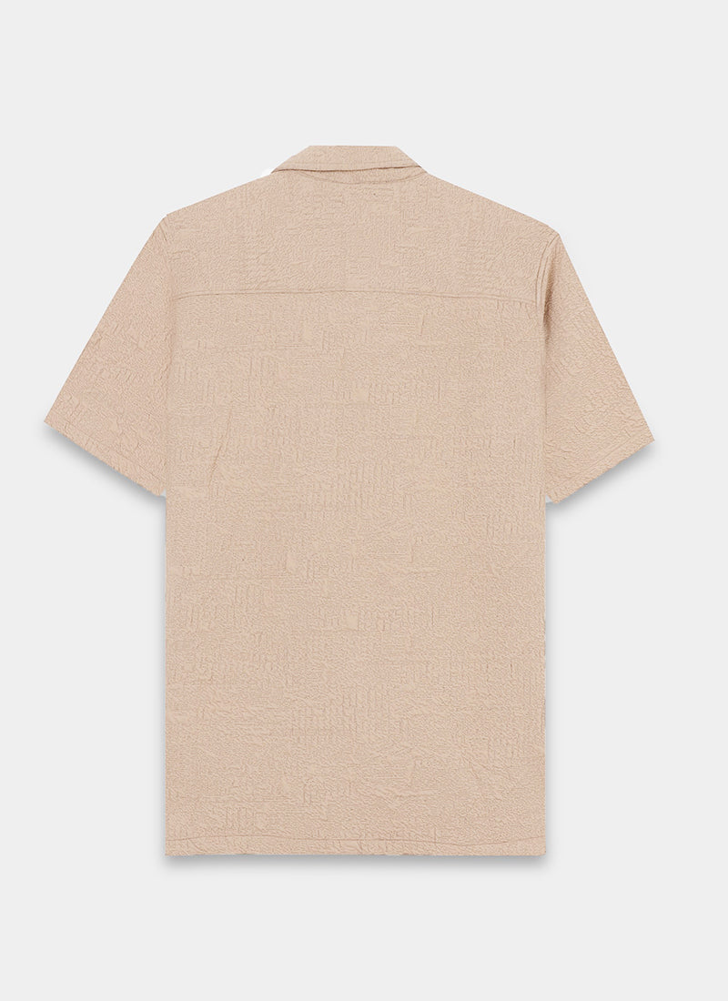FOAM Regular Fit Crinkle Textured Shirt Sand Beige-Flatlay Back View