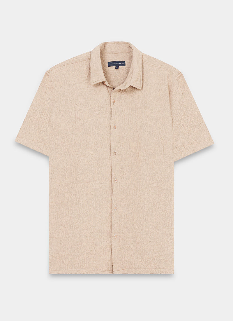 FOAM Regular Fit Crinkle Textured Shirt Sand Beige-Flatlay Front View