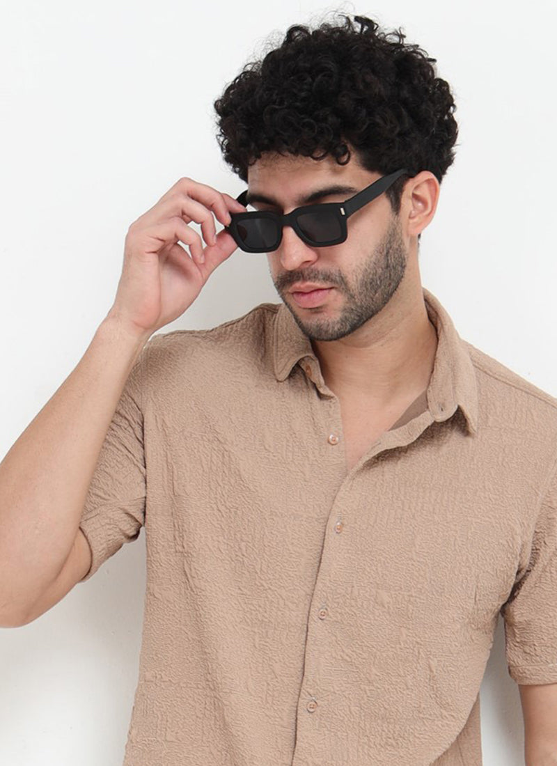 FOAM Regular Fit Crinkle Textured Shirt Sand Beige-Front View