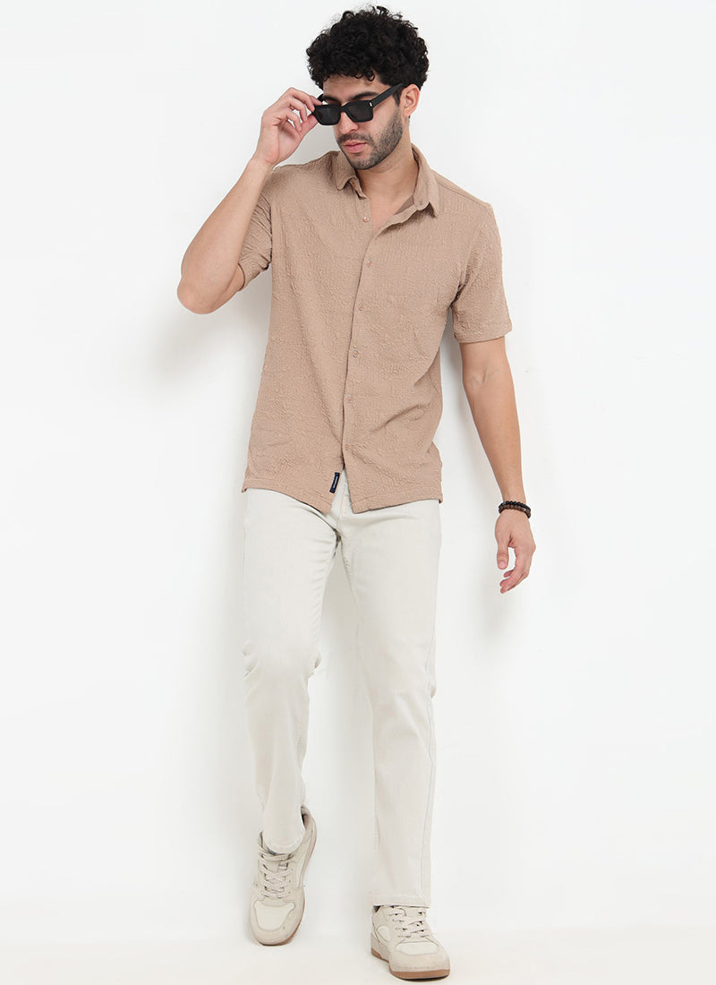 FOAM Regular Fit Crinkle Textured Shirt Sand Beige