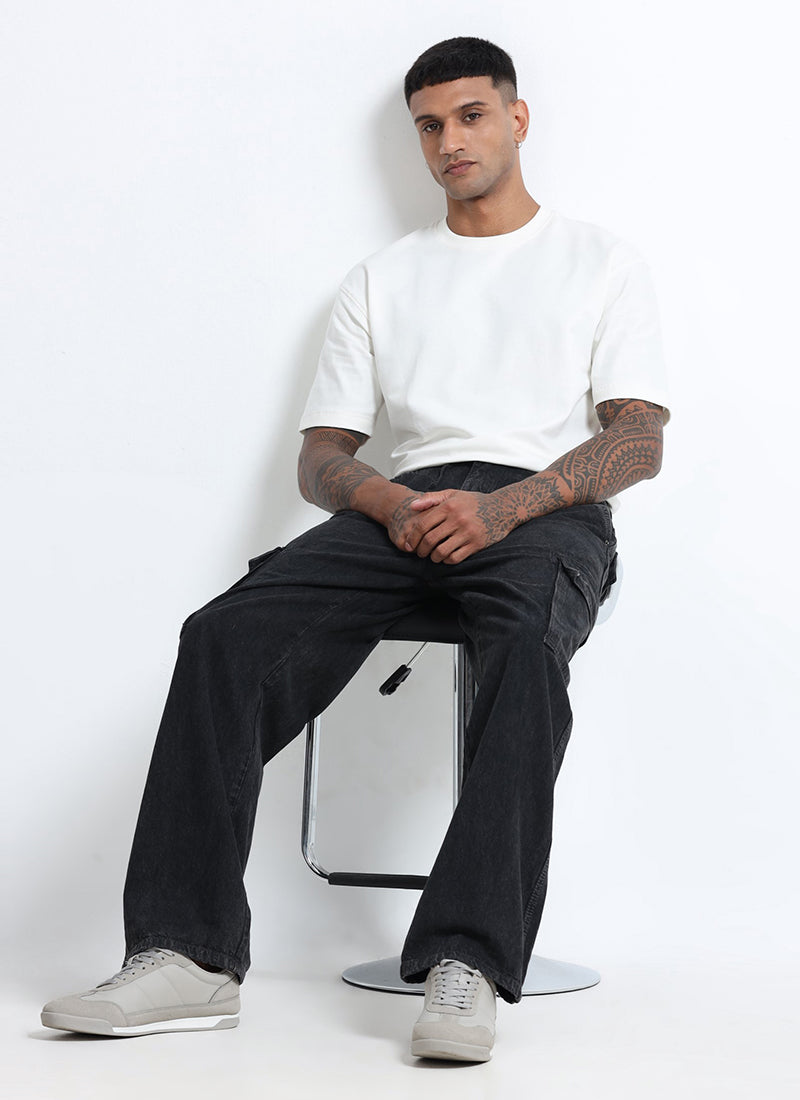 graphite black cargo denim jeans