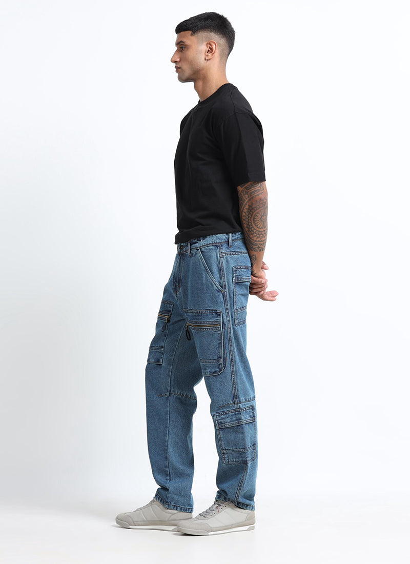 classic blue denim cargo jeans