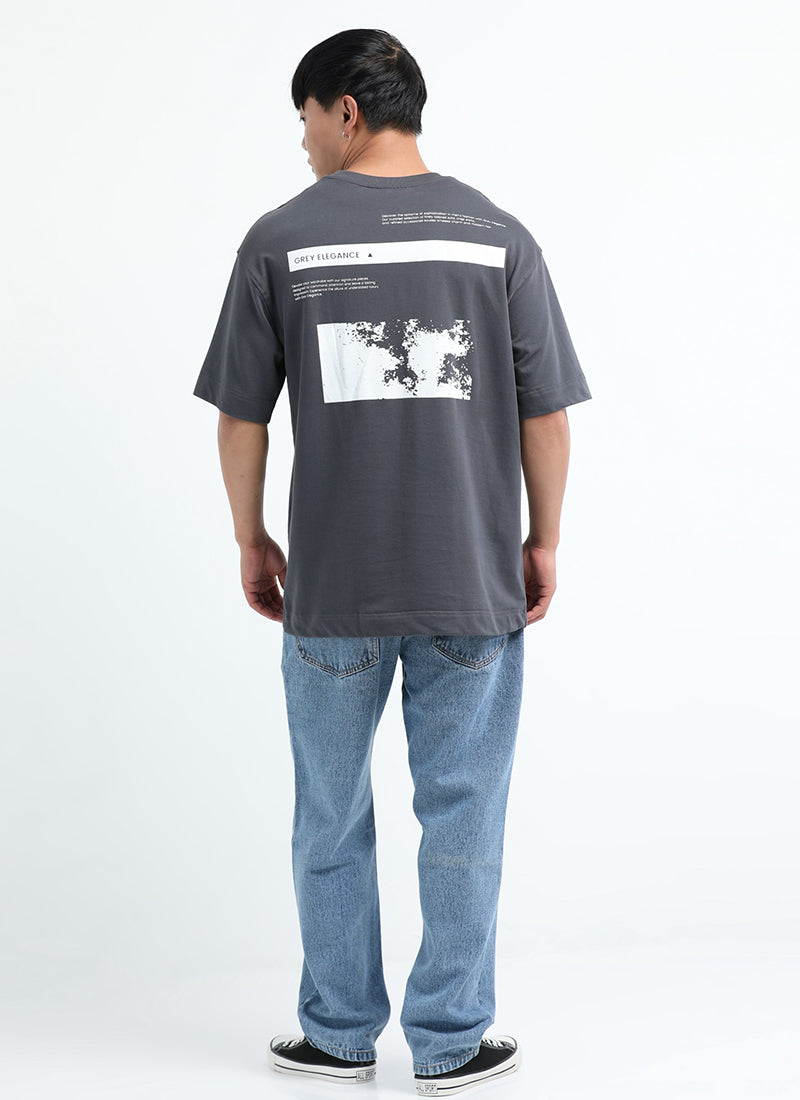 GREY ELEGANCE Oversized Printed Cotton T-Shirt Anthracite Grey - Back Print View