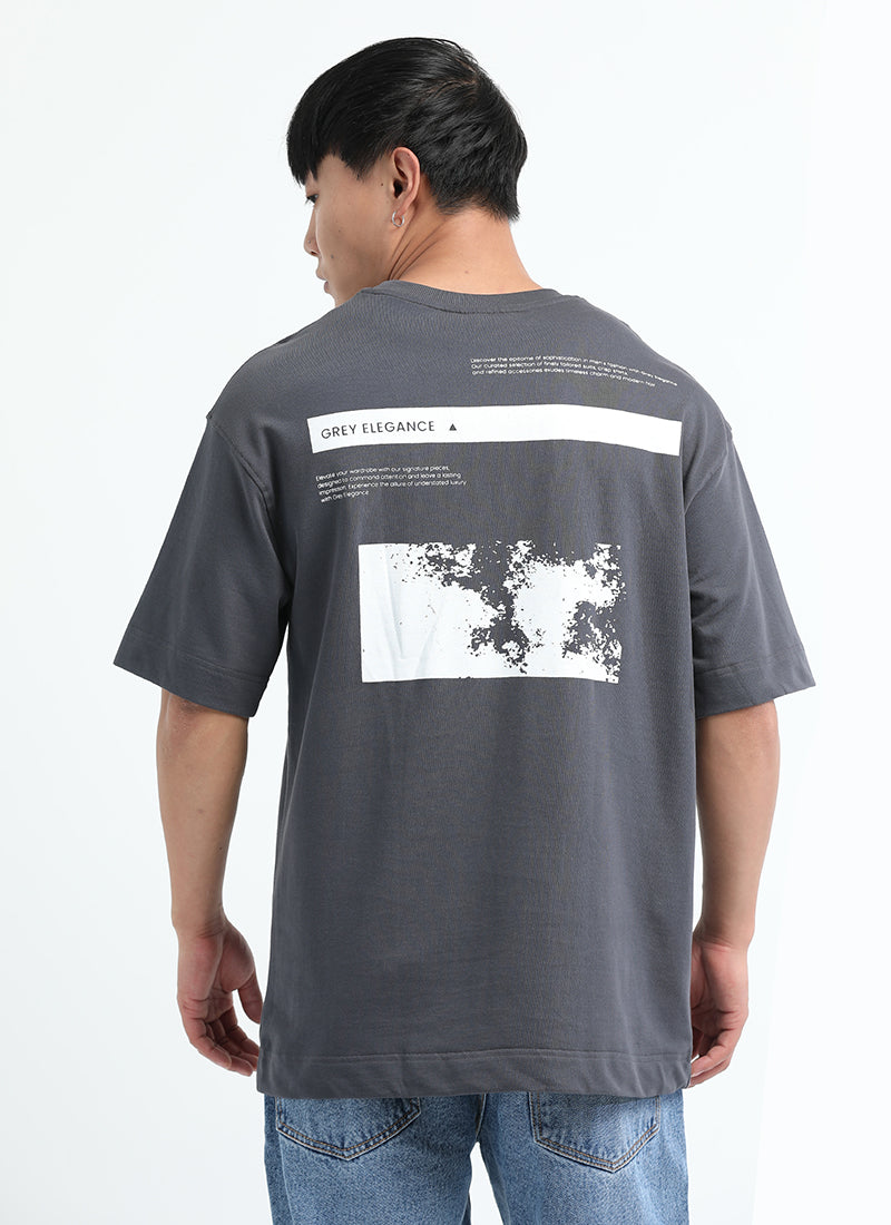 GREY ELEGANCE Oversized Printed Cotton T-Shirt Anthracite Grey - Back View
