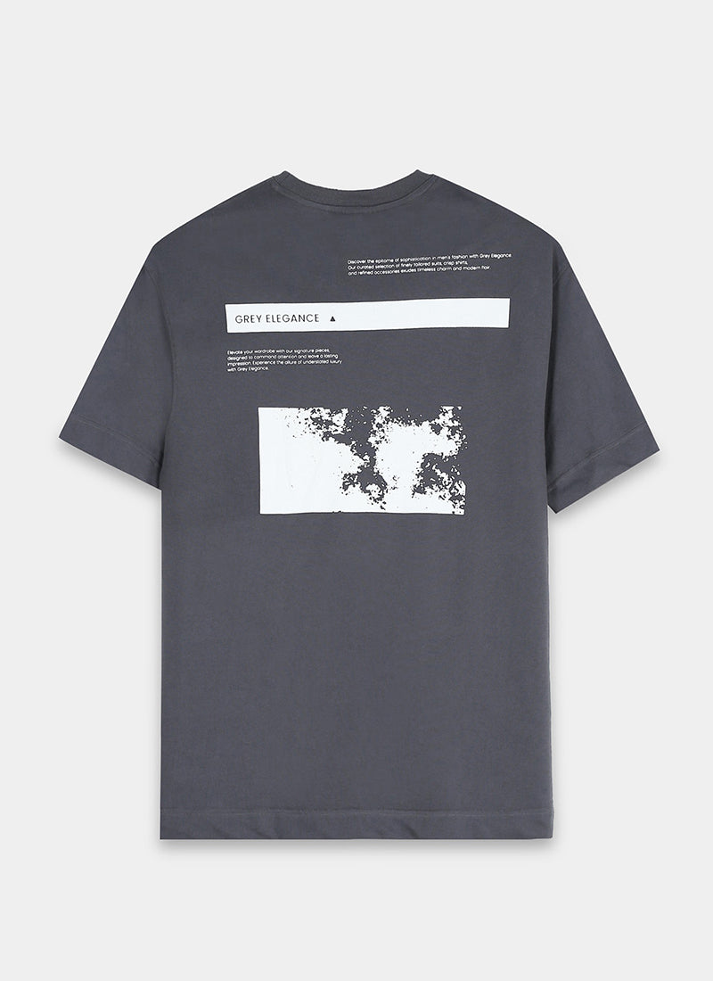 GREY ELEGANCE Oversized Printed Cotton T-Shirt Anthracite Grey - Flatlay Back View