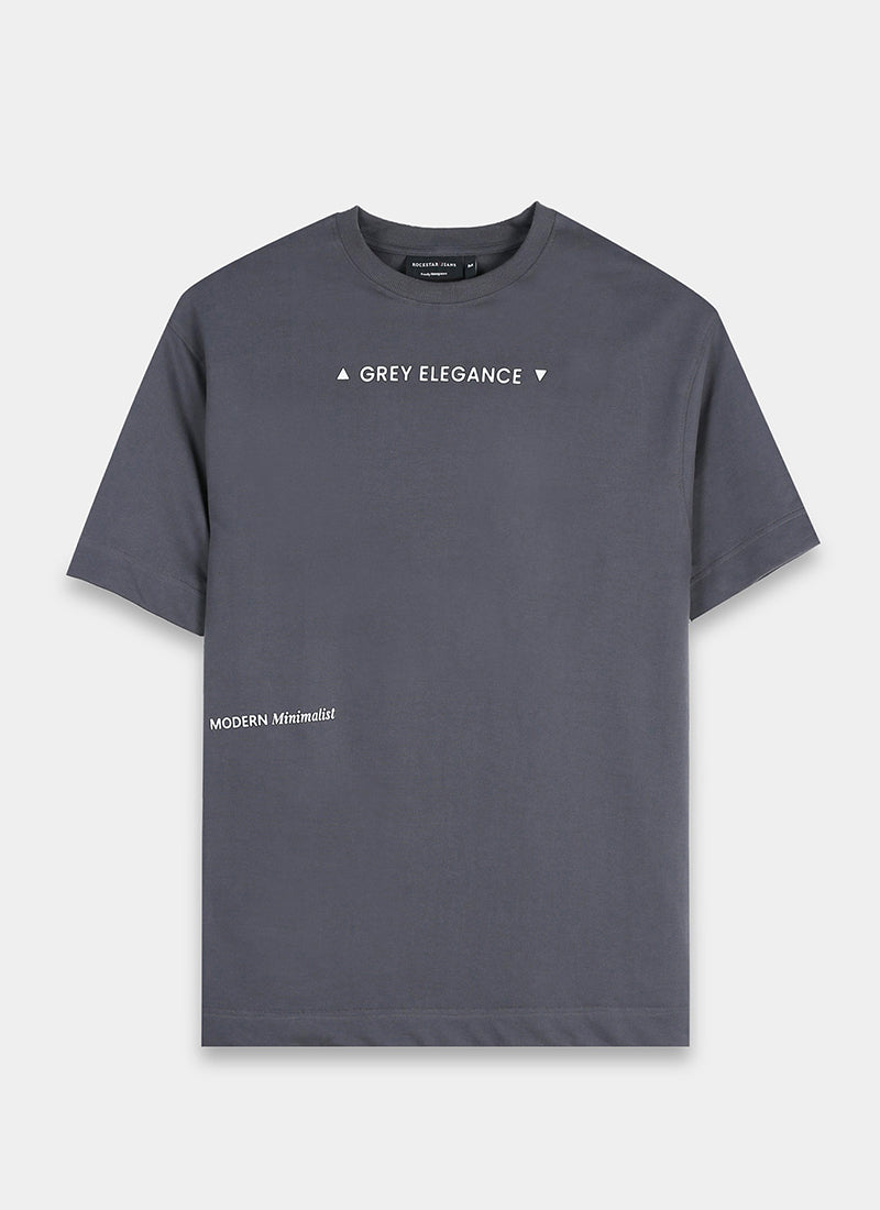 GREY ELEGANCE Oversized Printed Cotton T-Shirt Anthracite Grey - Flatlay Front View