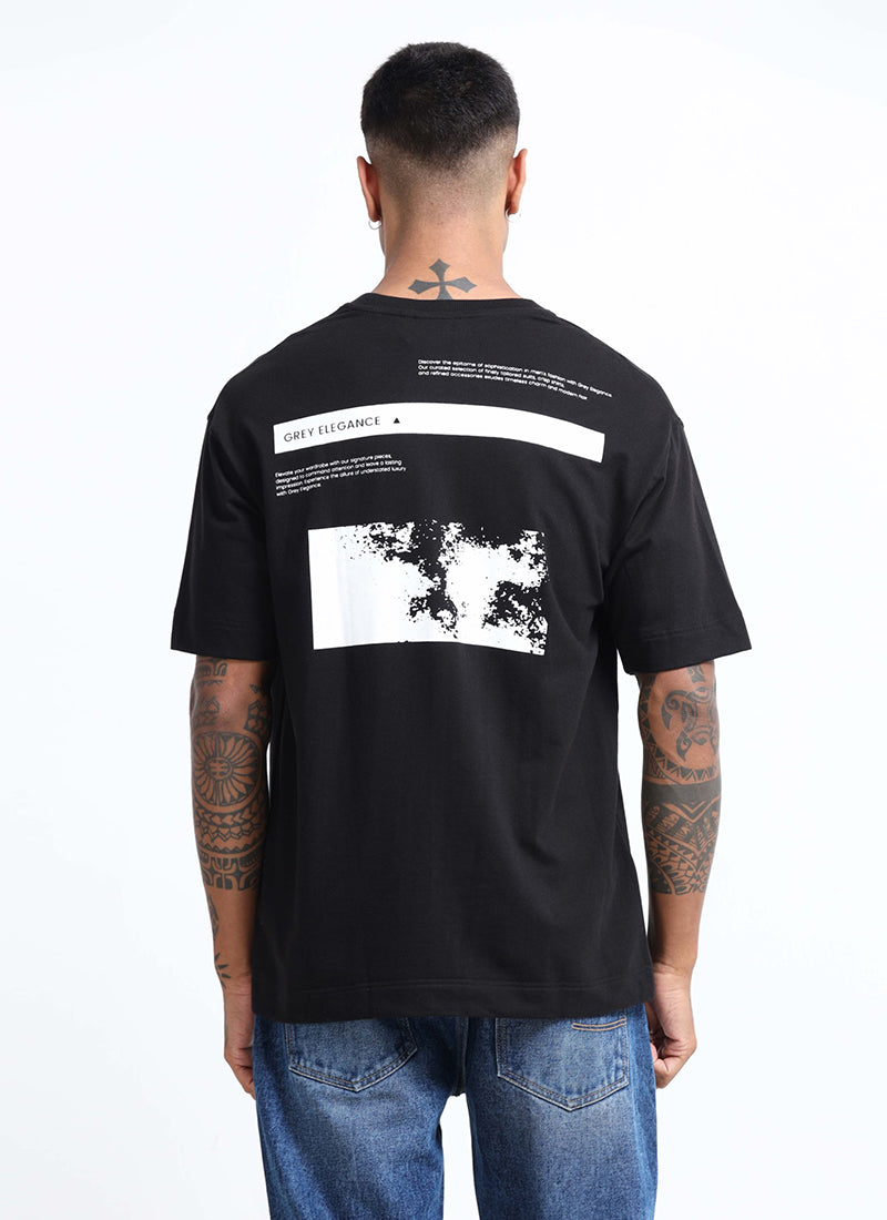 GREY ELEGANCE Oversized Printed Cotton T-Shirt Black - Back View
