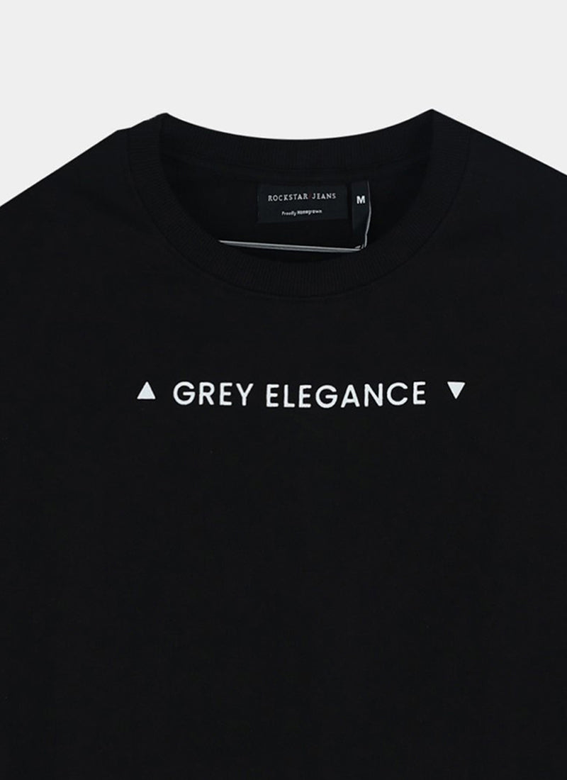 GREY ELEGANCE Oversized Printed Cotton T-Shirt Black - Details View