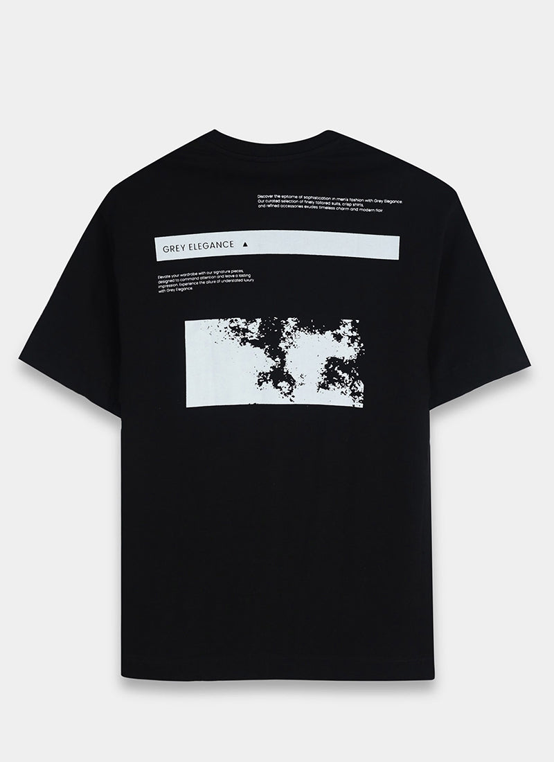 GREY ELEGANCE Oversized Printed Cotton T-Shirt Black - Flatlay Front View