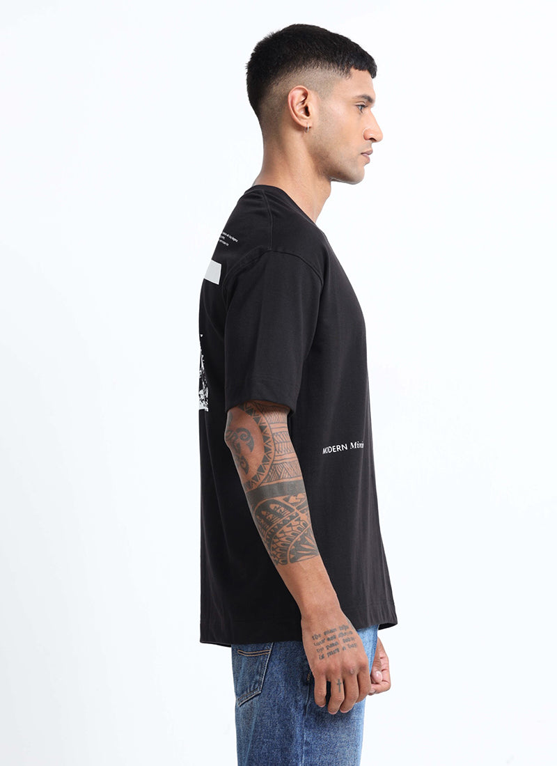 GREY ELEGANCE Oversized Printed Cotton T-Shirt Black - Side View