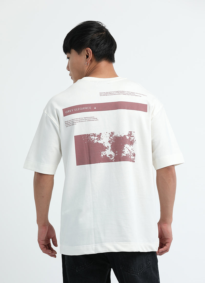 GREY ELEGANCE Oversized Printed Cotton T-Shirt Off White - Back View