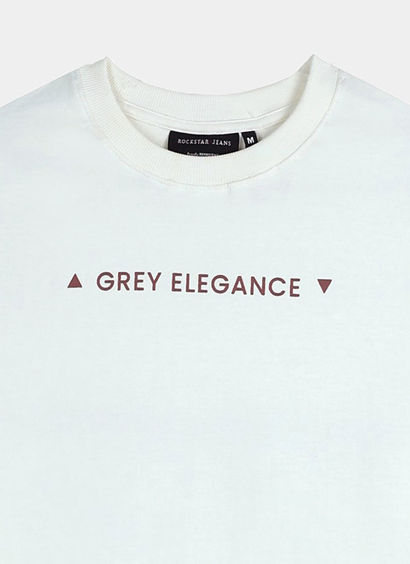 GREY ELEGANCE Oversized Printed Cotton T-Shirt Off White - Details Images
