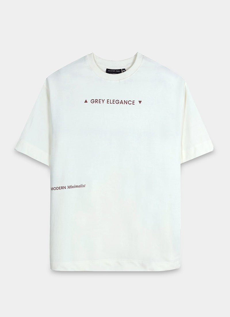 GREY ELEGANCE Oversized Printed Cotton T-Shirt Off White - Flatlay Back View