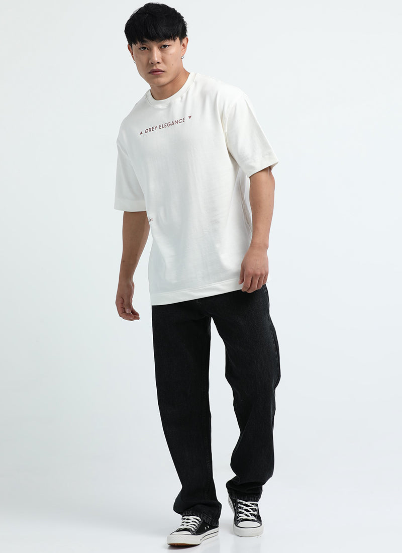 GREY ELEGANCE Oversized Printed Cotton T-Shirt Off White - Matching Pants