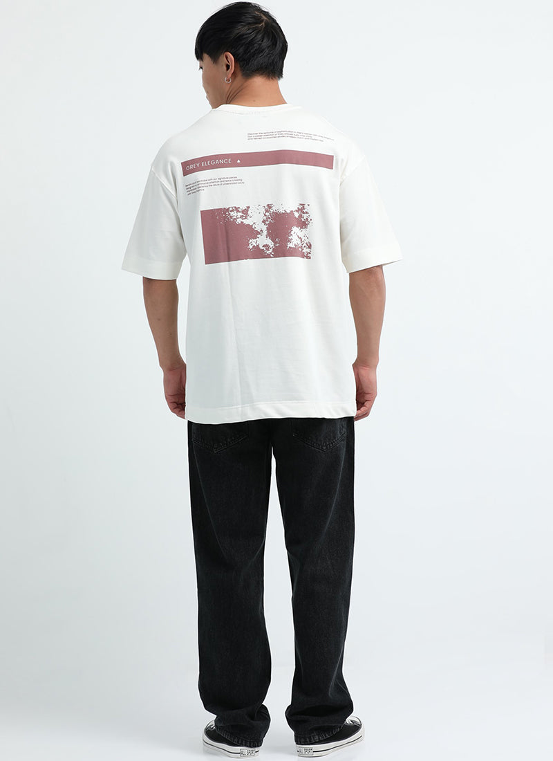 GREY ELEGANCE Oversized Printed Cotton T-Shirt Off White - Model Back View