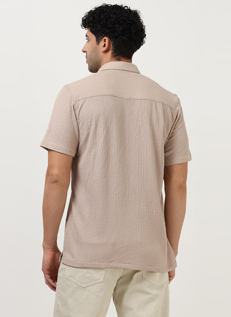 HALO Diamond Textured Knitted Shirt Light Pink-Back View