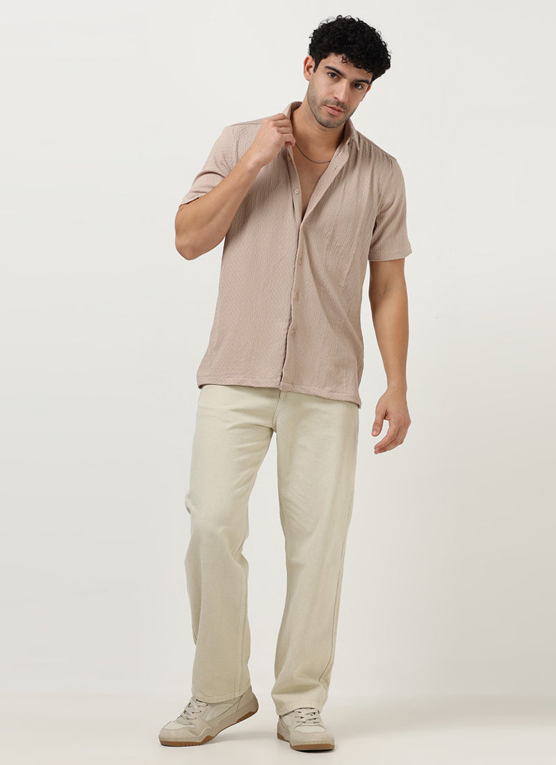 HALO Diamond Textured Knitted Shirt Light Pink-Model Front View