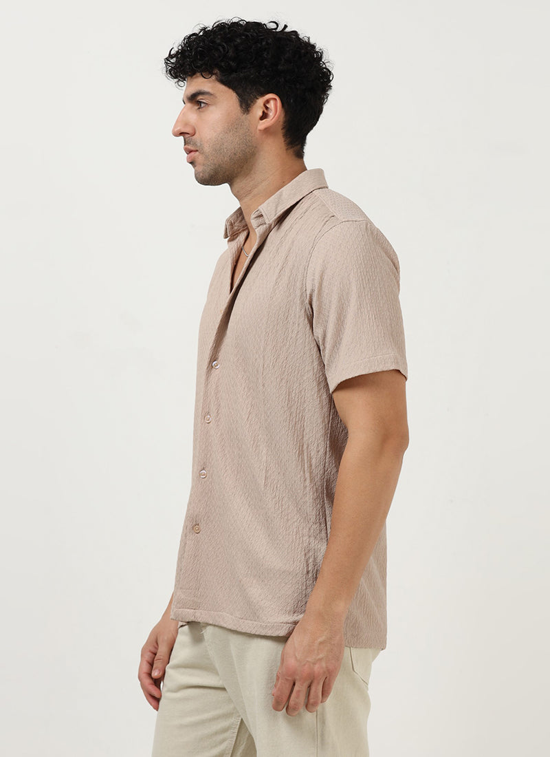 HALO Diamond Textured Knitted Shirt Light Pink-Model Side View