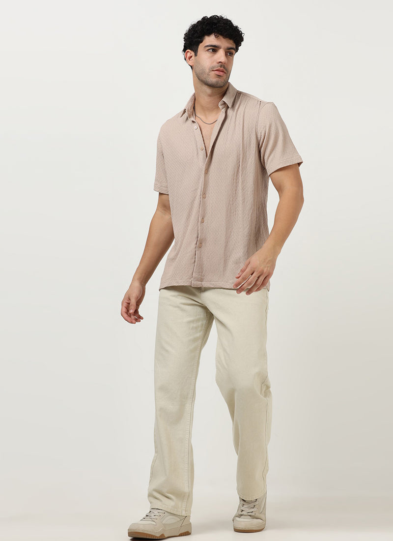 HALO Diamond Textured Knitted Shirt Light Pink-Model View