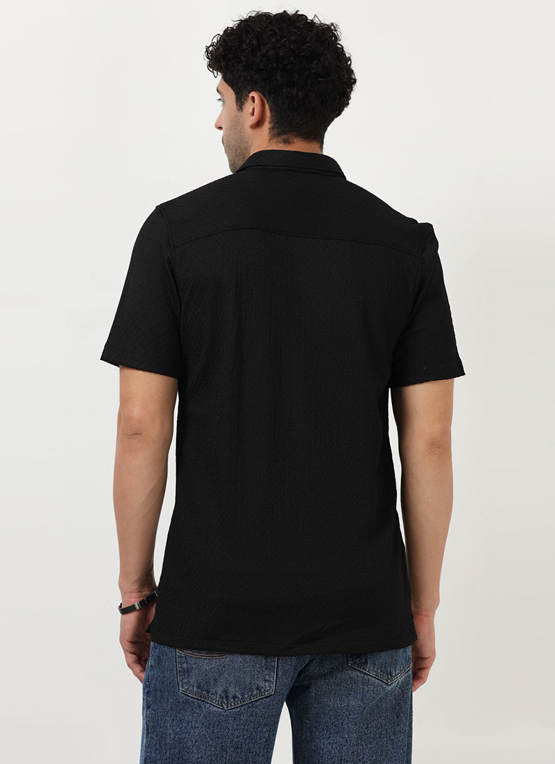 HALO Diamond Textured Knitted Shirt Phantom Black-Back View