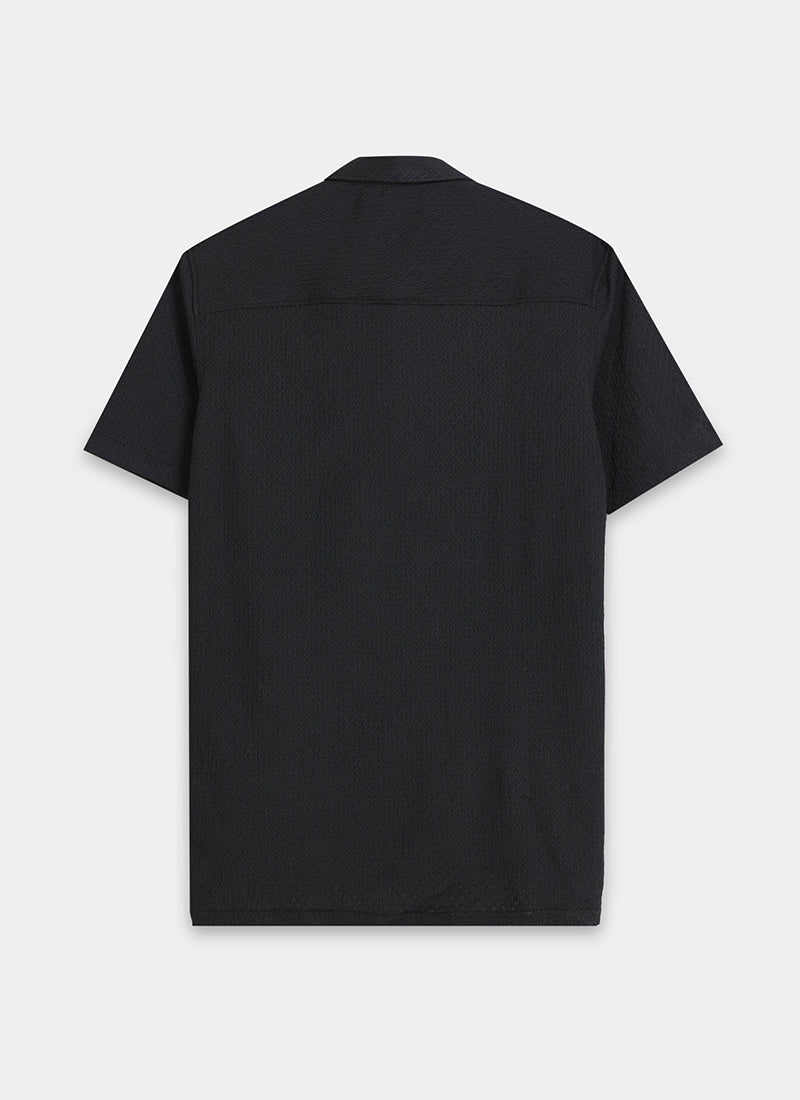 HALO Diamond Textured Knitted Shirt Phantom Black-Flatlay Back View