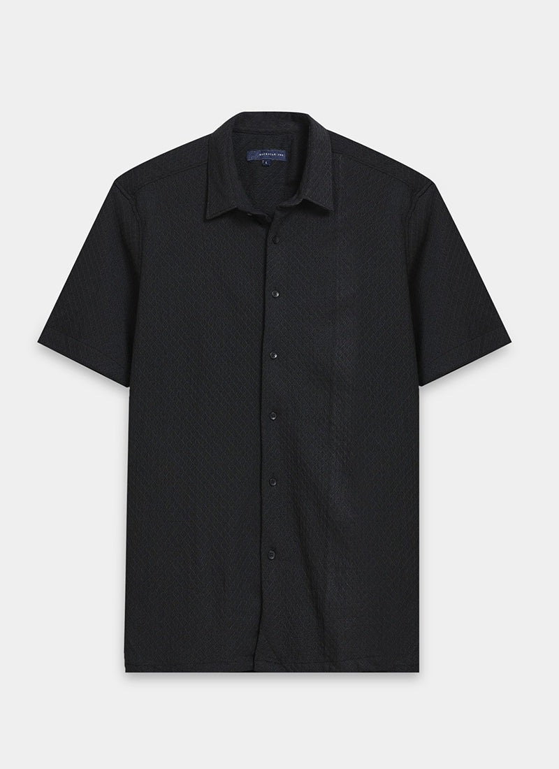 HALO Diamond Textured Knitted Shirt Phantom Black-Flatlay Front View
