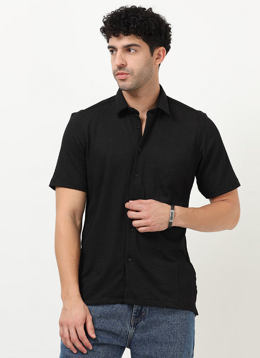 HALO Diamond Textured Knitted Shirt Phantom Black-Front View