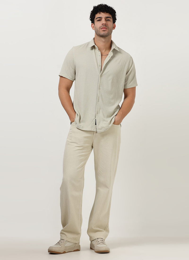 HALO Diamond Textured Knitted Shirt Sage Mist-Flatlay-Model Front View
