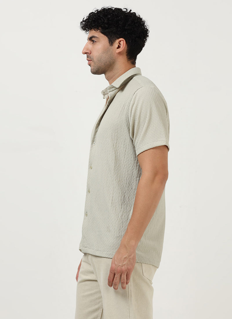 HALO Diamond Textured Knitted Shirt Sage Mist-Flatlay-Model Side View
