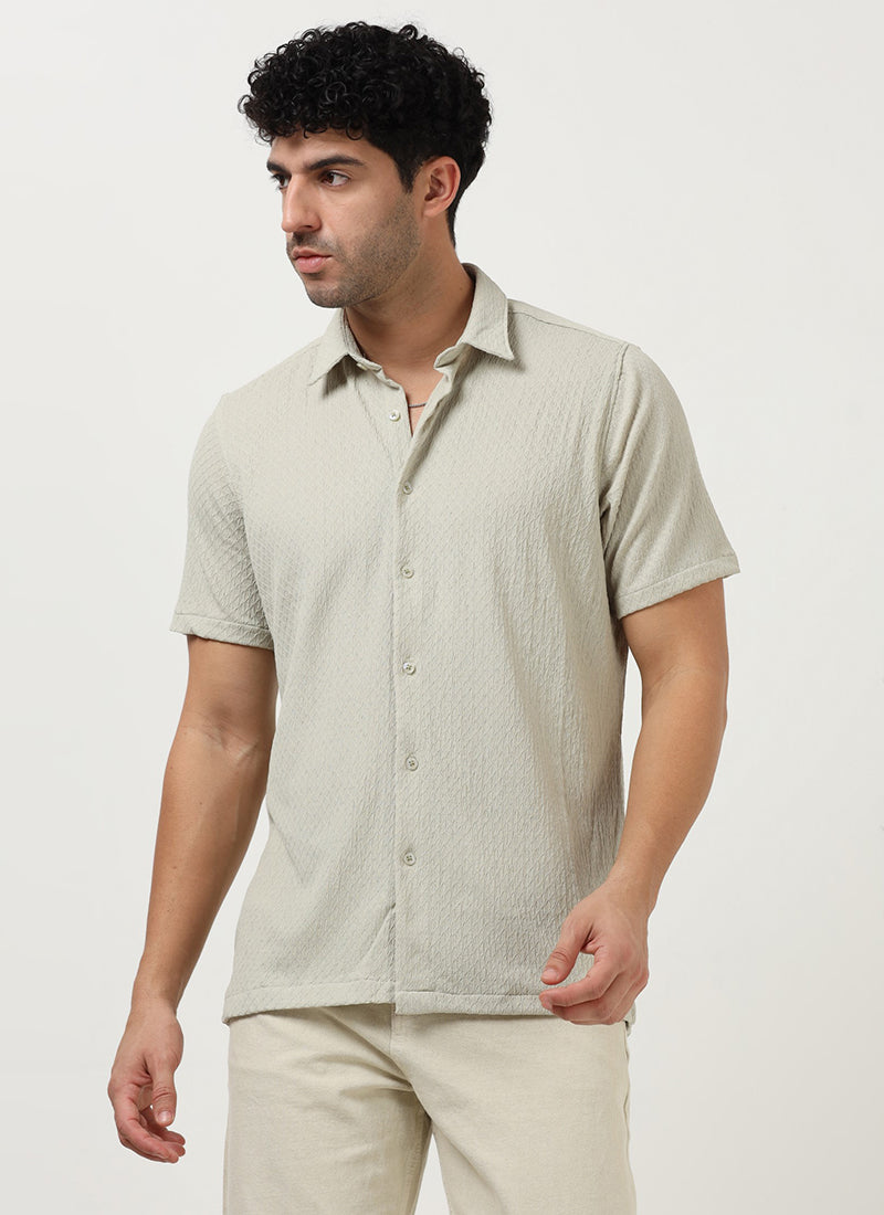 HALO Diamond Textured Knitted Shirt Sage Mist-Front View