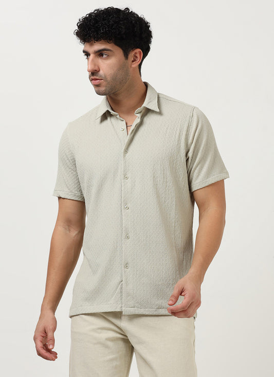 HALO Diamond Textured Knitted Shirt Sage Mist-Front View