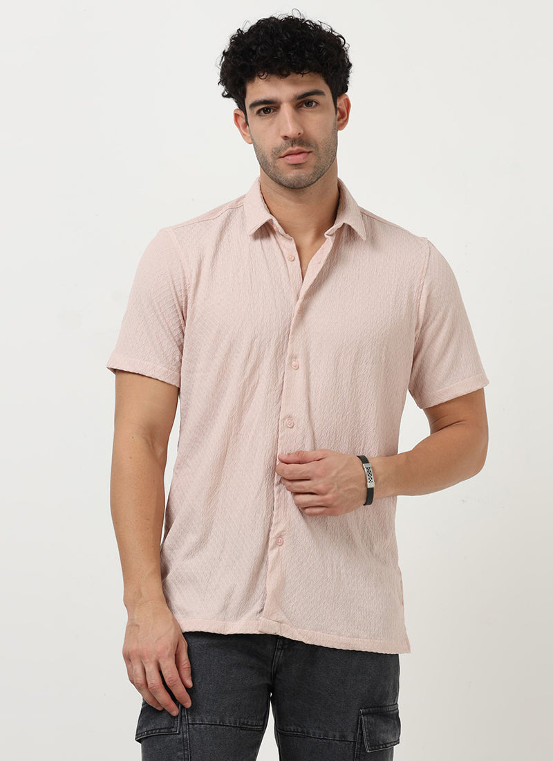 HALO Diamond Textured Knitted Shirt Sage Pink-Front View