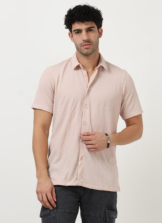 HALO Diamond Textured Knitted Shirt Sage Pink-Front View