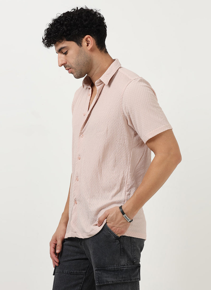 HALO Diamond Textured Knitted Shirt Sage Pink-Model Side View