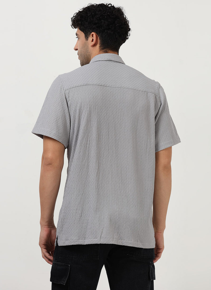 HALO Diamond Textured Knitted Shirt Silver Grey-Back View