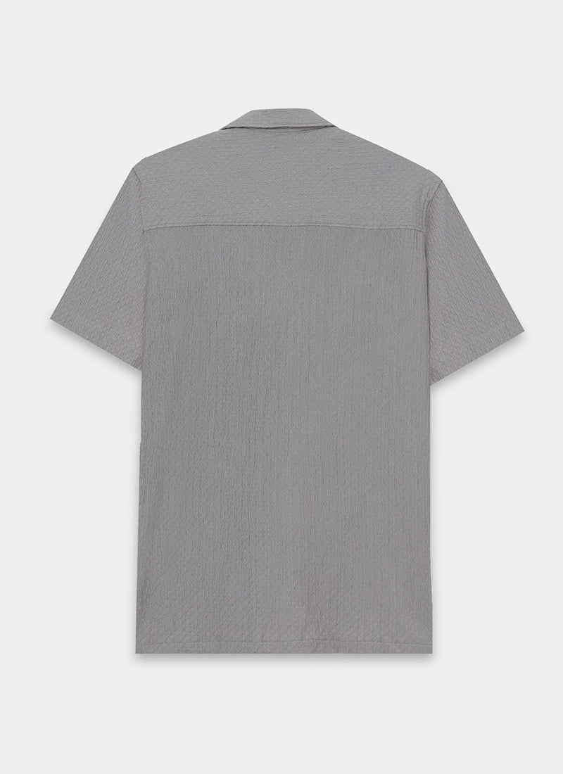 HALO Diamond Textured Knitted Shirt Silver Grey-Flatlay Back View