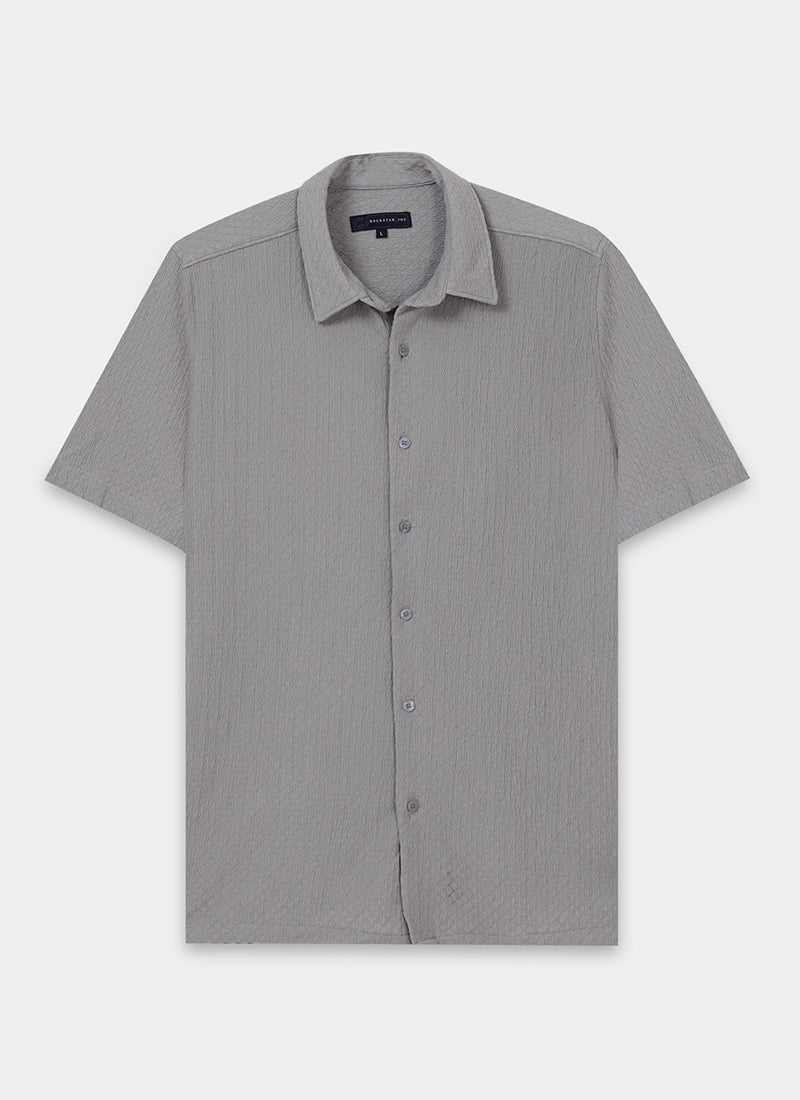HALO Diamond Textured Knitted Shirt Silver Grey-Flaylay Front View