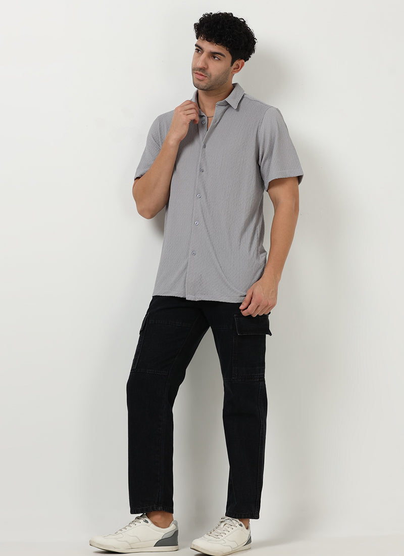 HALO Diamond Textured Knitted Shirt Silver Grey